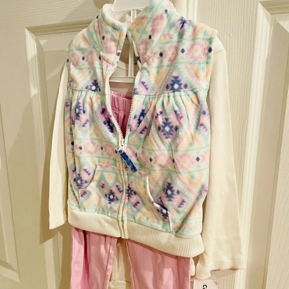 NWT - Baby Girl’s 3pc Full Zip Vest/Pant Set